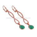 Gorgeouse Rose Gold Plated & Green Onyx Silver Earrings